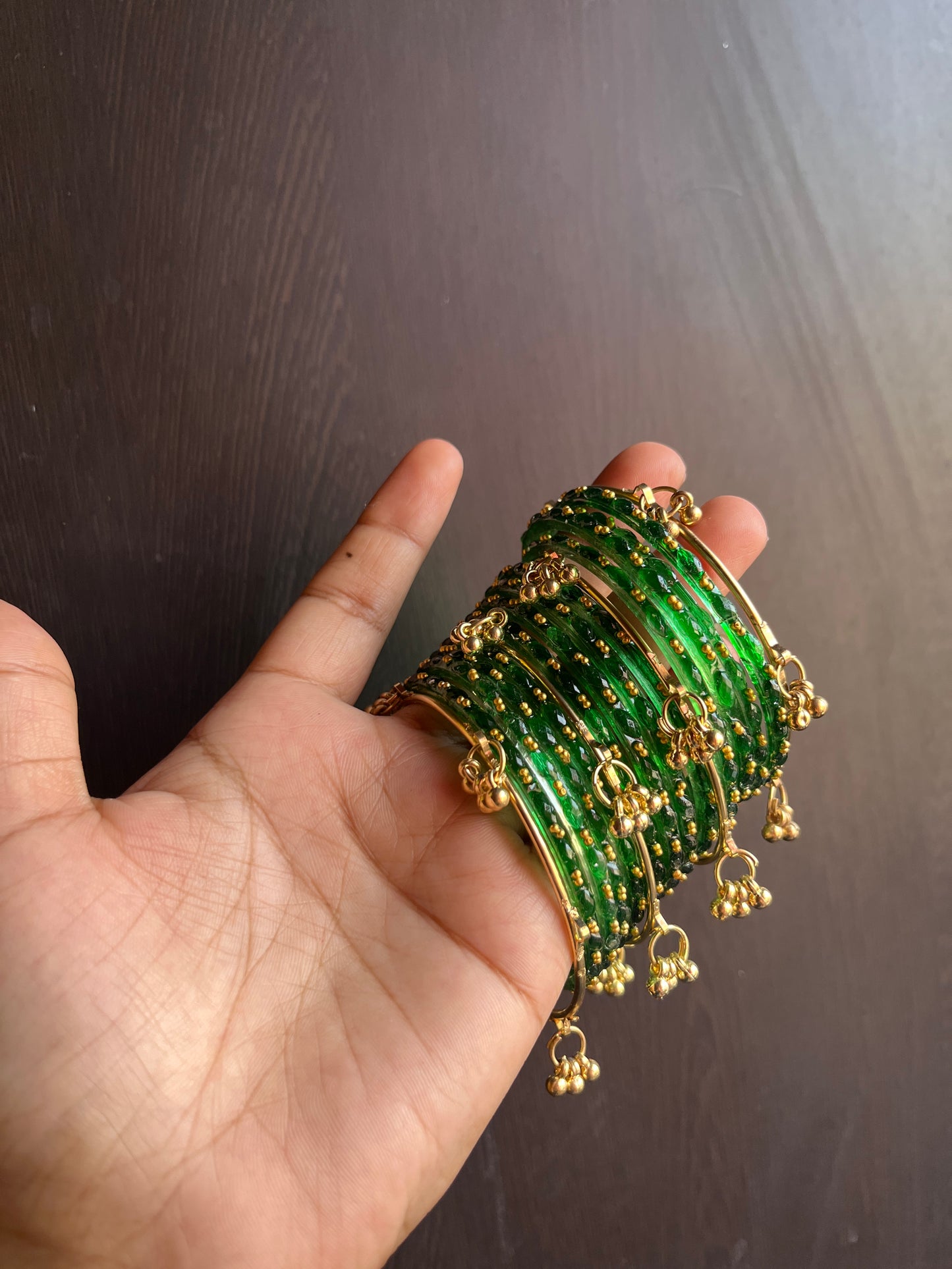 Green Kashmiri bangles 12 pieces bangles & 4 pics ghungroo bangles