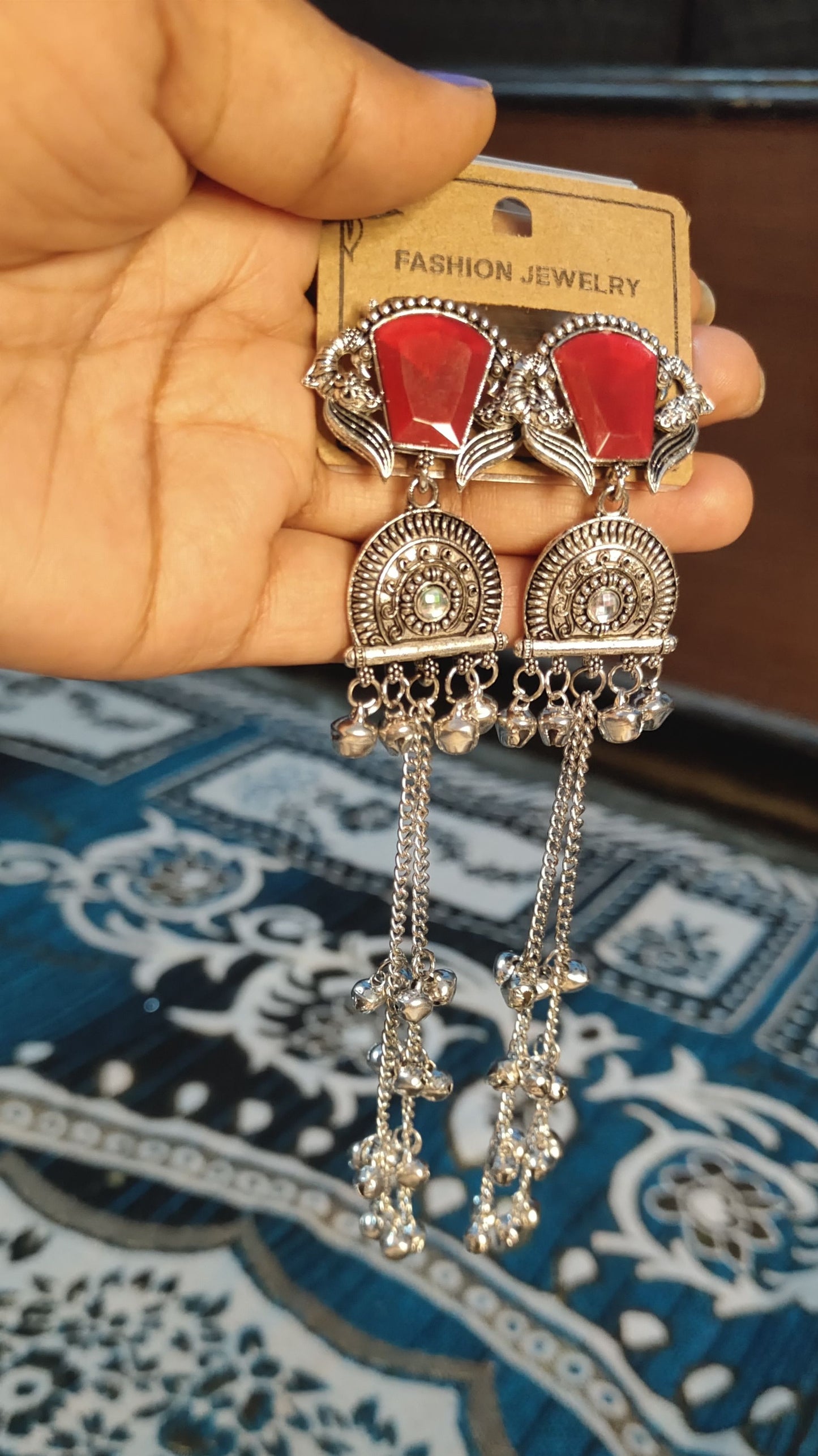 Red shrii kashmiri earrings