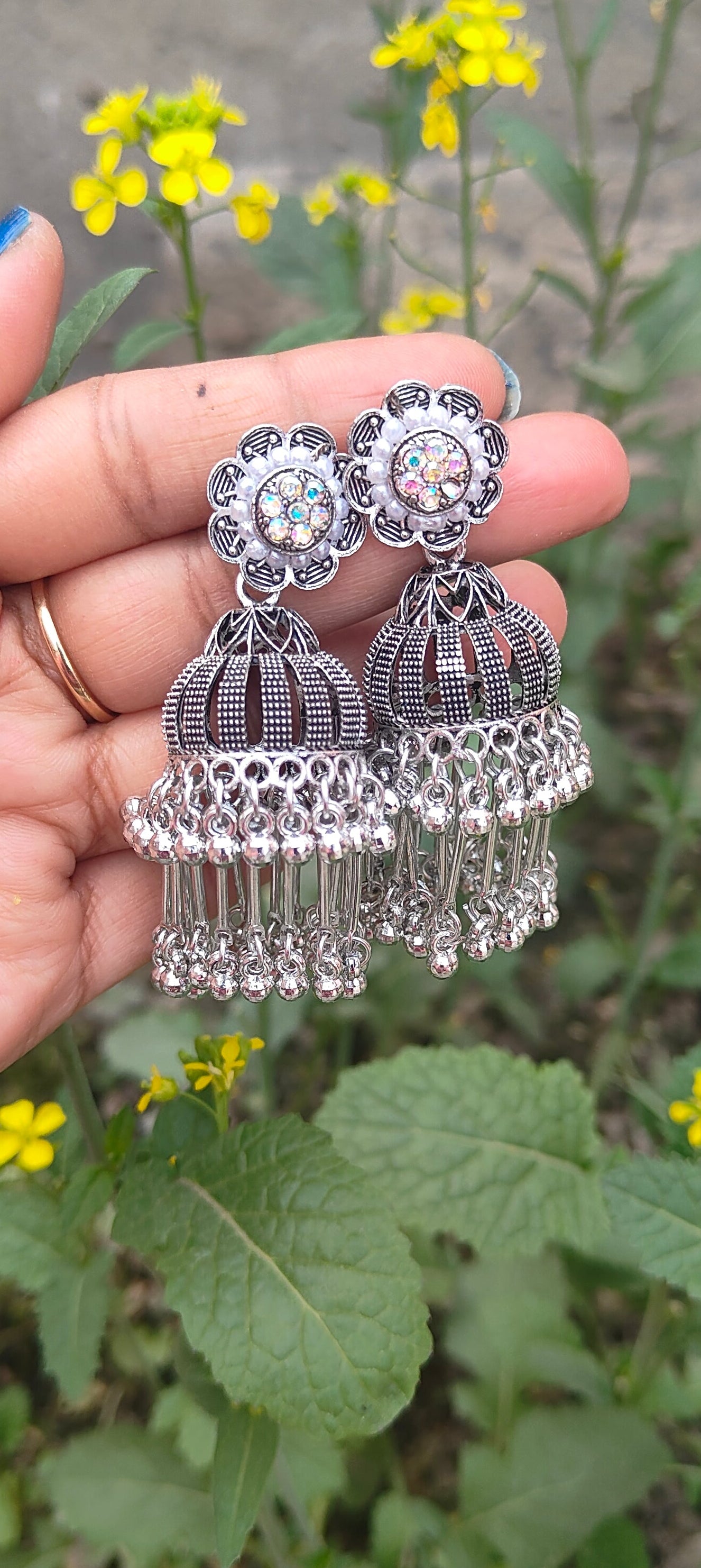 Silver long earrings