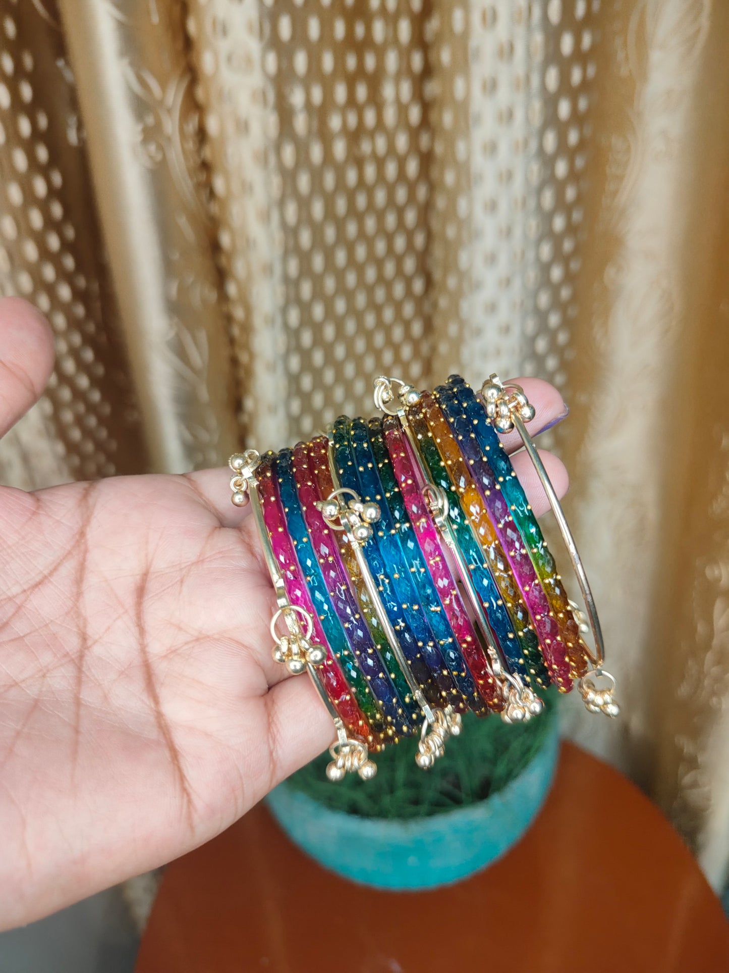 Kashmiri rainbow bangles12 pics bangles and 4 pics ghungroo bangles. sizes 2.6,2.4,2.8
