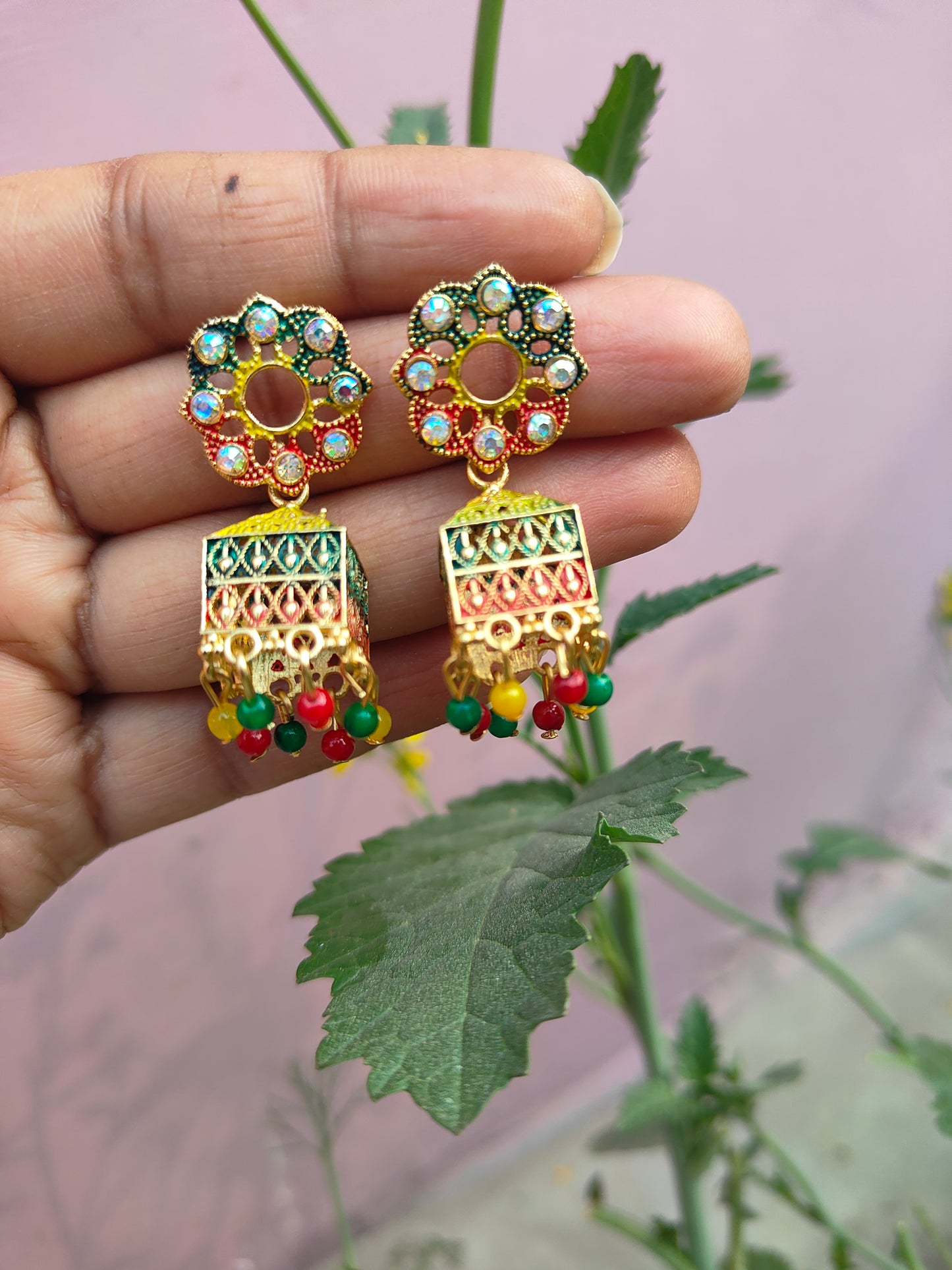 Multicolour earring jhumkas