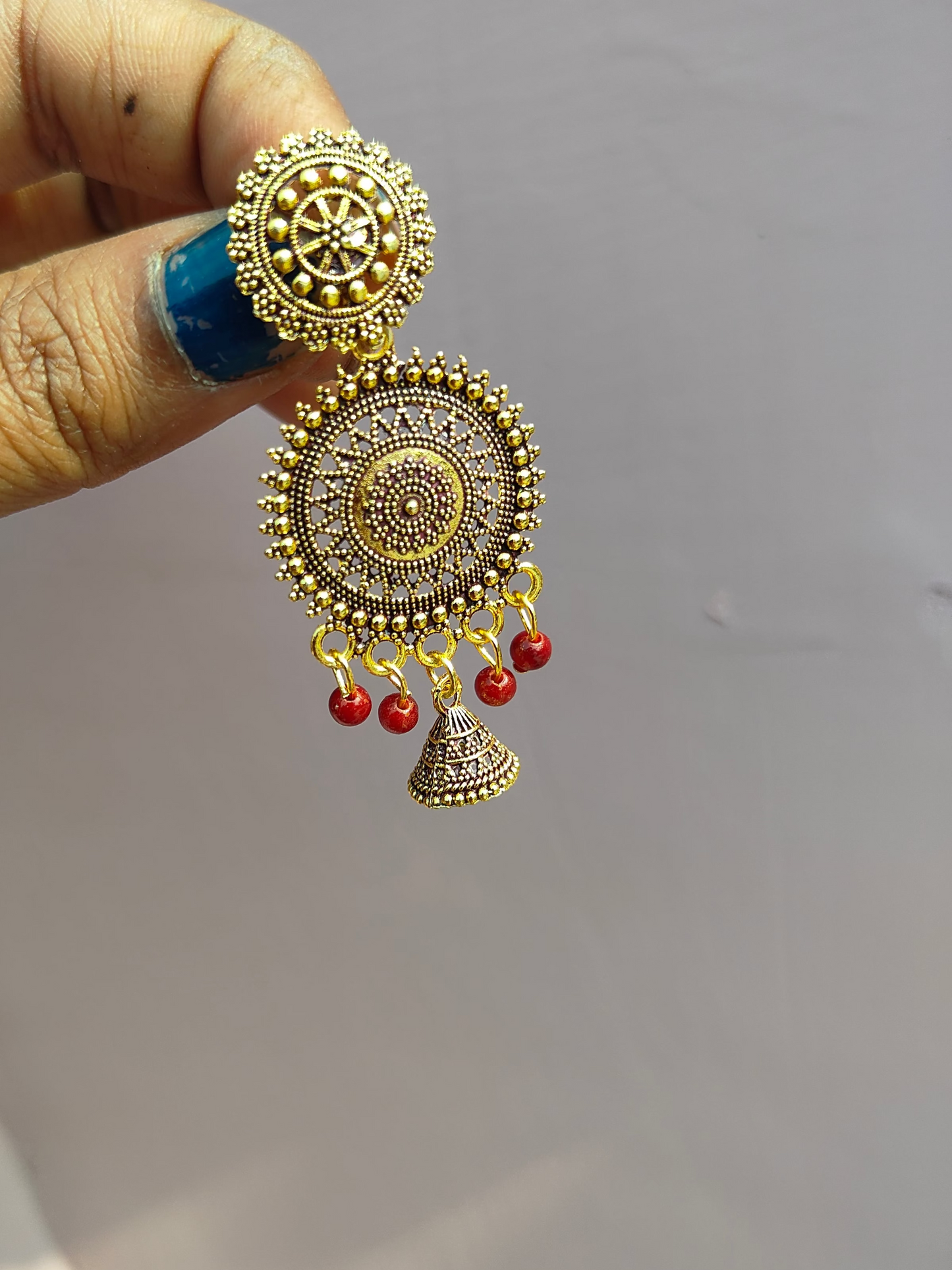Artificial gold plated red earrings
