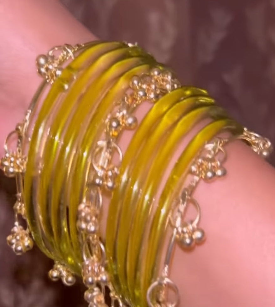Pear colour jelly bangles with ghungroo bangles