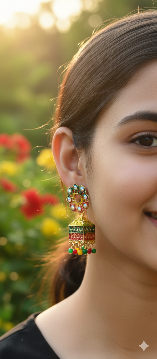 Multicolour earring jhumkas