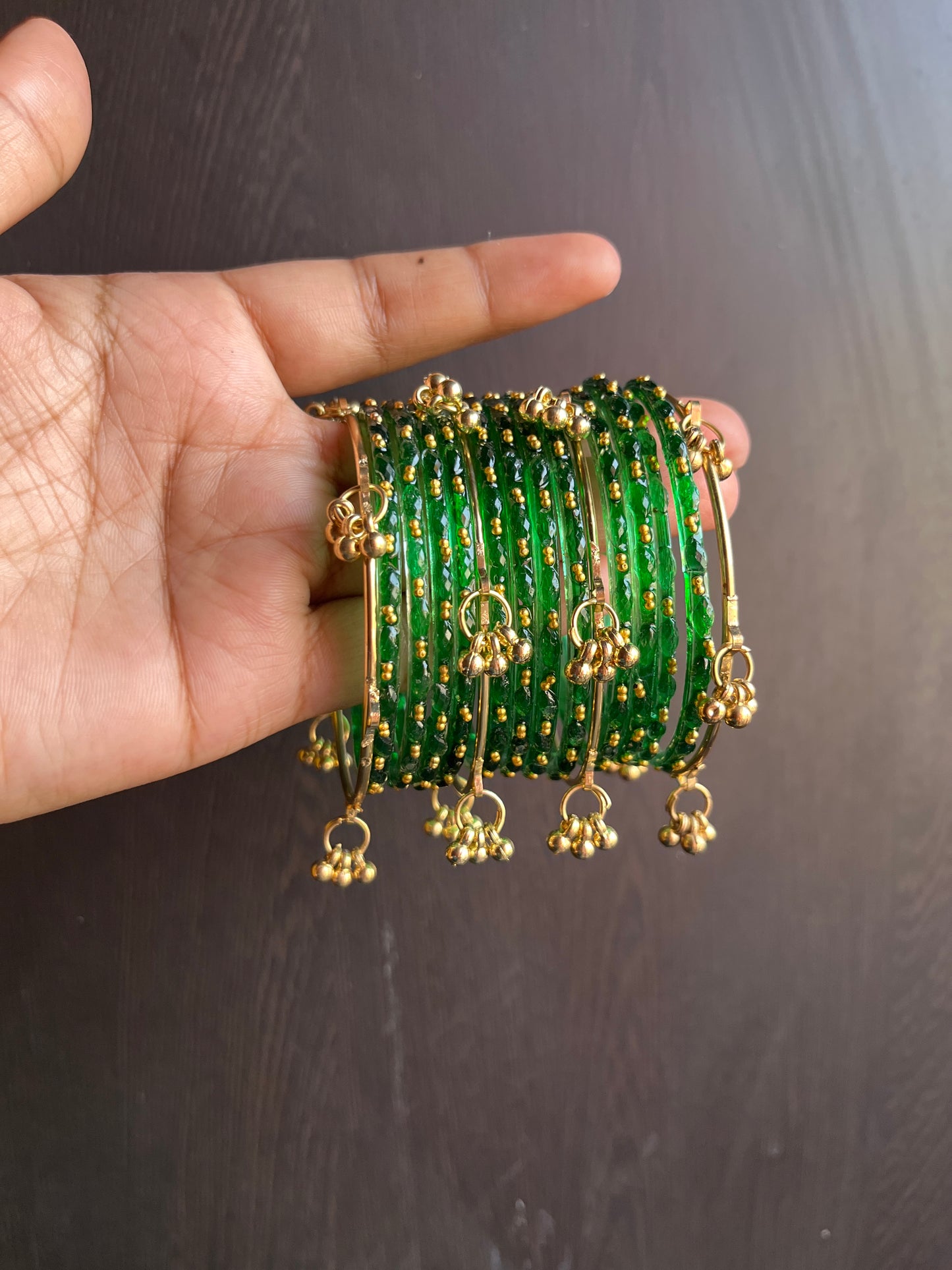 Green Kashmiri  bangles 12 pieces bangles & 4 pics ghungroo bangles