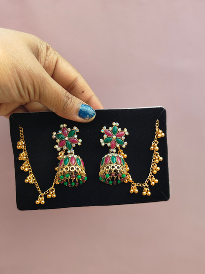 Multicolour jhumkas with lear