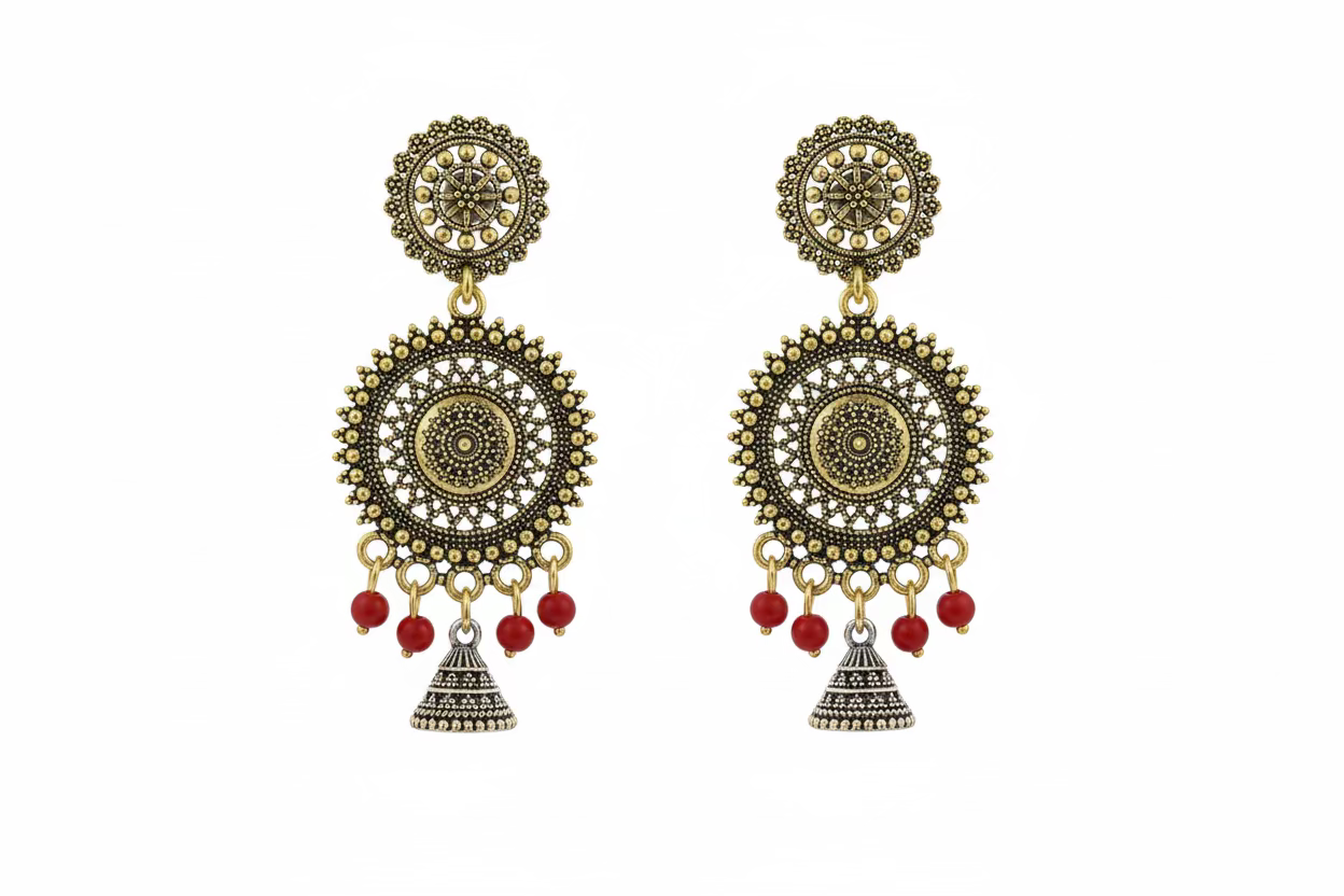 Artificial gold plated red earrings