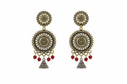 Artificial gold plated red earrings