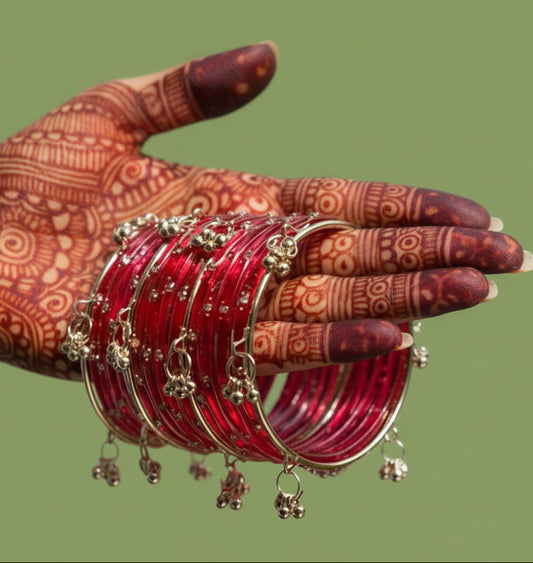 Red Kashmiri bangles 12 pieces bangles 4 pics ghungroo bangles