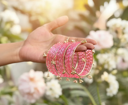 Pink kashmiri bangles 12 pieces bangals & 4 pics ghungroo bangles