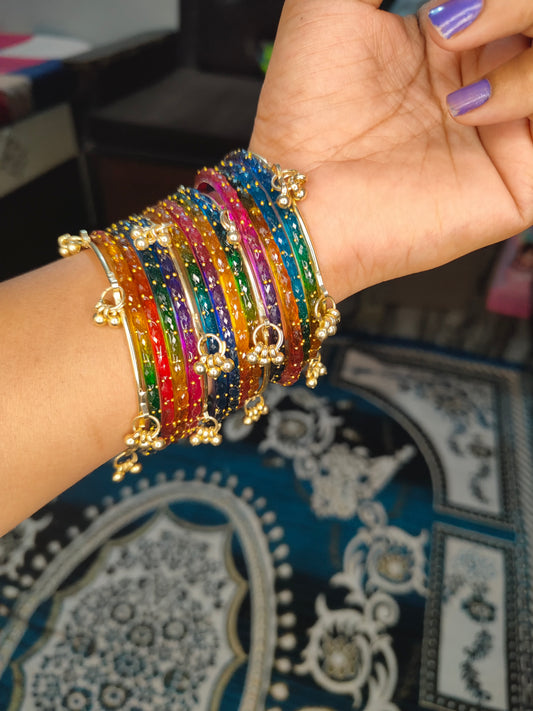 Kashmiri rainbow bangles12 pics bangles and 4 pics ghungroo bangles. sizes 2.6,2.4,2.8