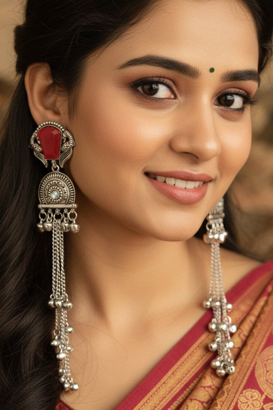 Red shrii kashmiri earrings