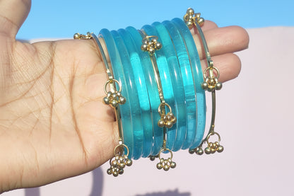 Blue jelly bangles with ghungroo bangles