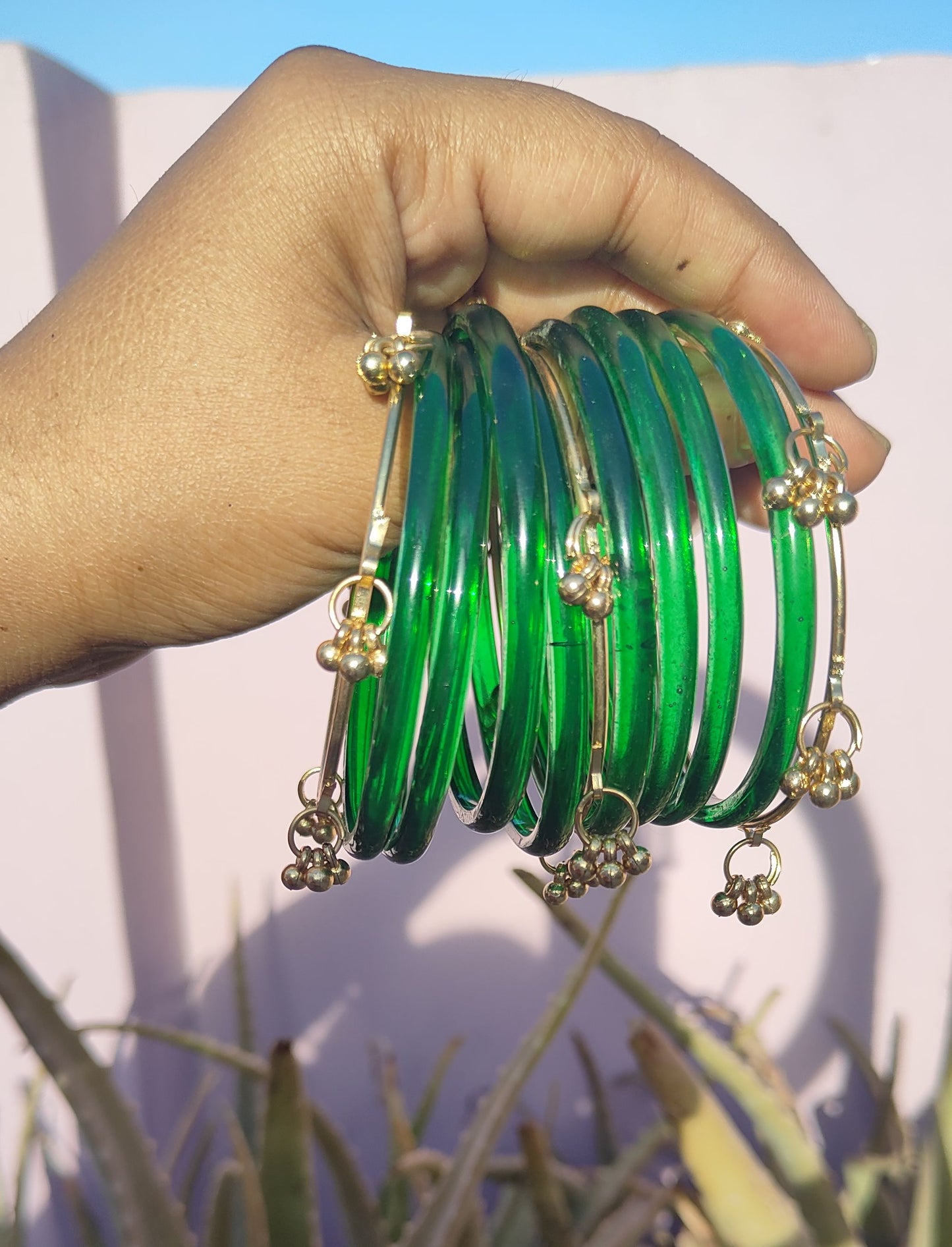Green Jelly bangles with ghungroo bangles