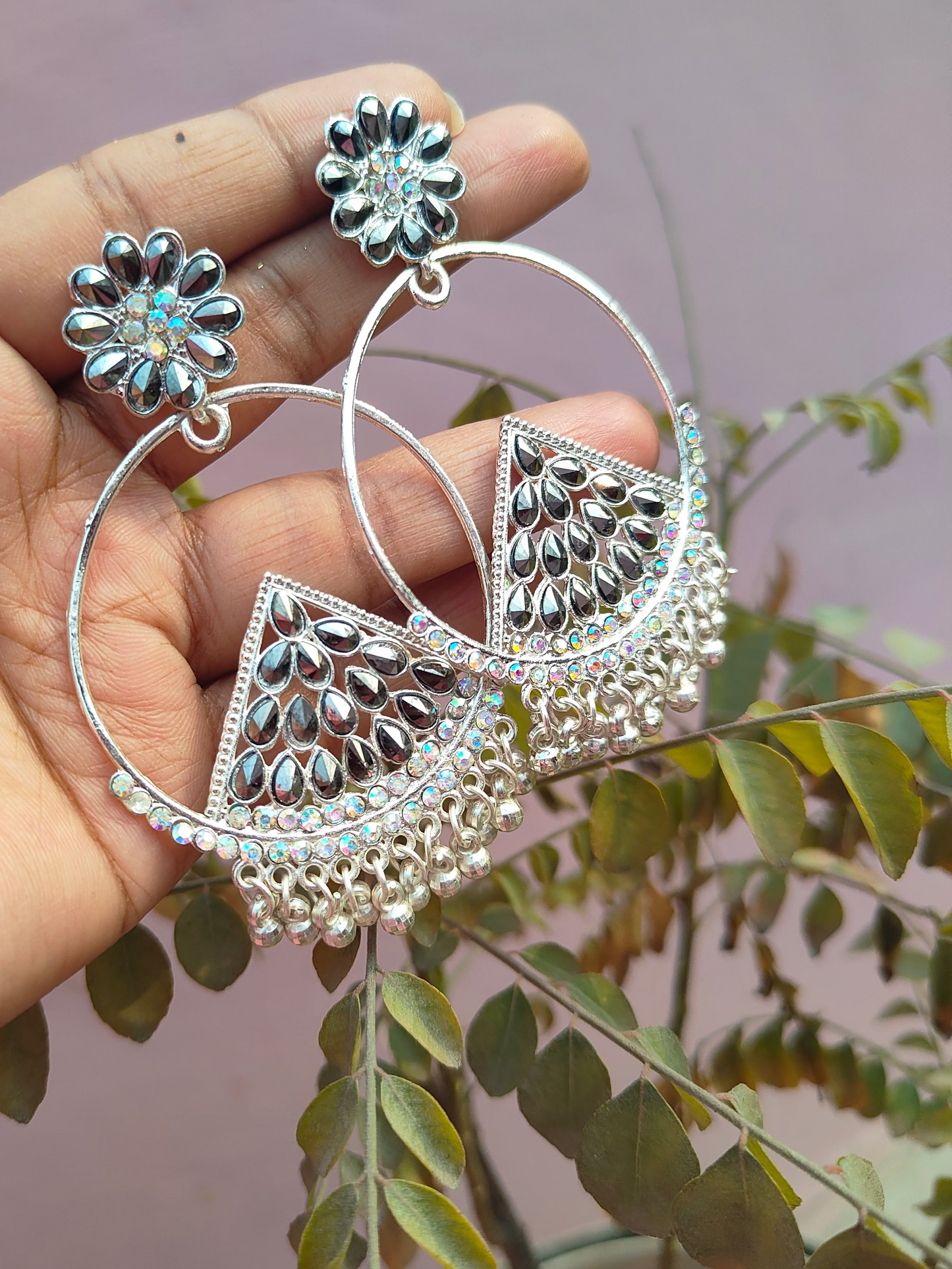 Long silver earrings