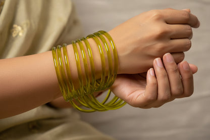 Pear colour jelly bangles with ghungroo bangles