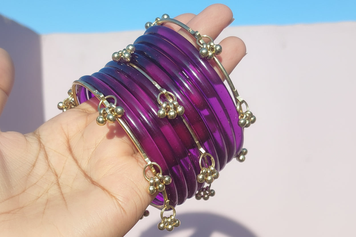 Purple jelly bangles with ghungroo bangles