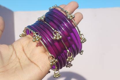 Purple jelly bangles with ghungroo bangles