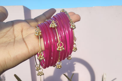 Pink jelly bangles with ghungroo bangles