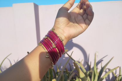 Pink jelly bangles with ghungroo bangles