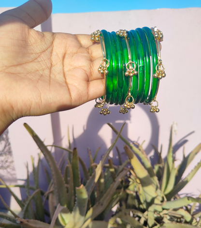 Green Jelly bangles with ghungroo bangles
