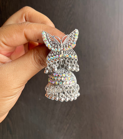 Butterfly silver jhumkas