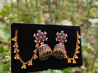 Multicolour jhumkas with lear
