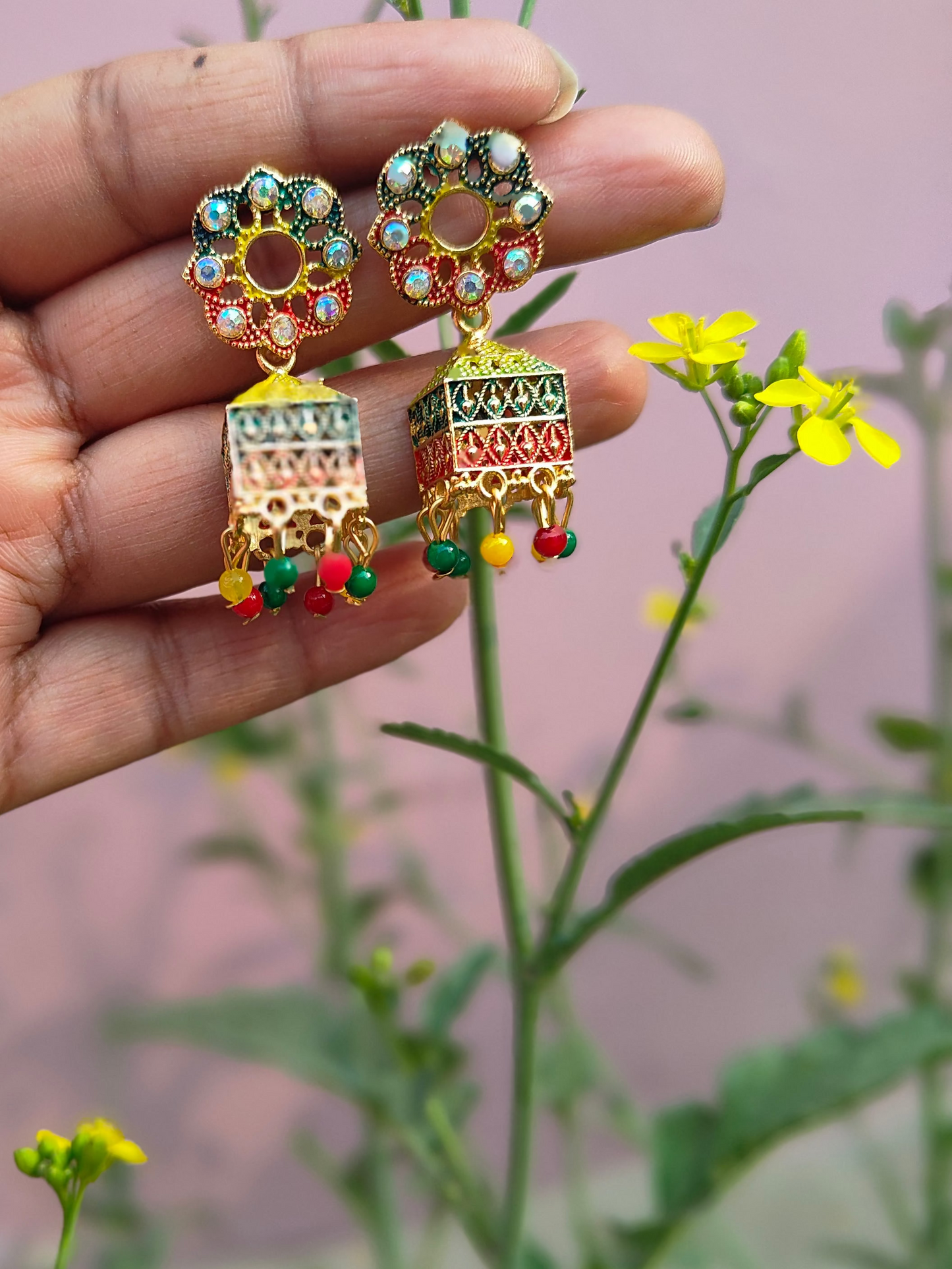 Multicolour earring jhumkas