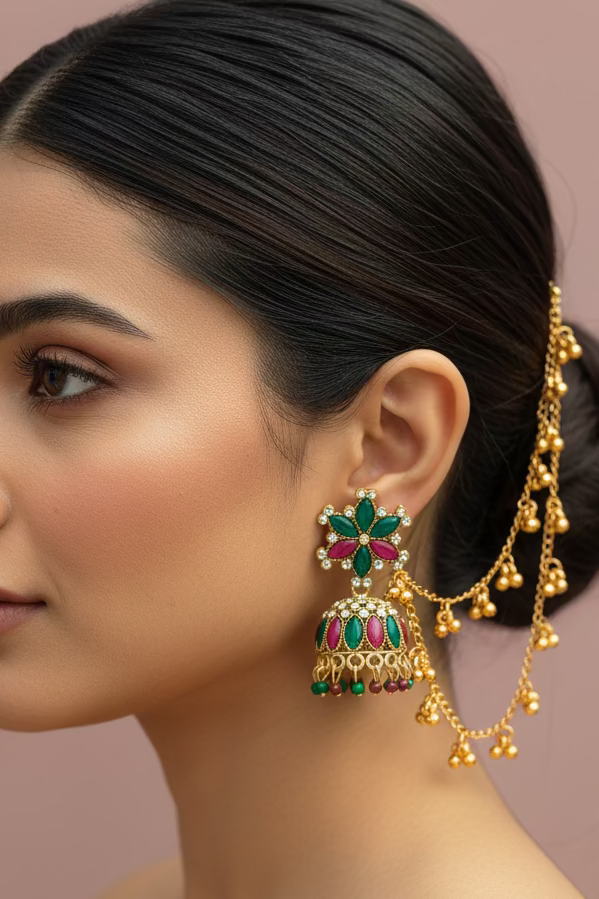 Multicolour jhumkas with lear
