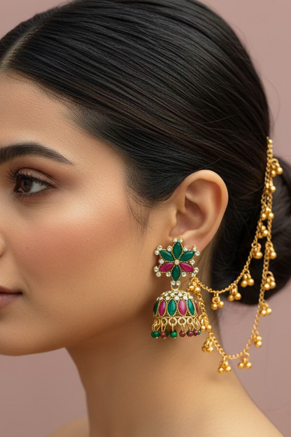 Multicolour jhumkas with lear