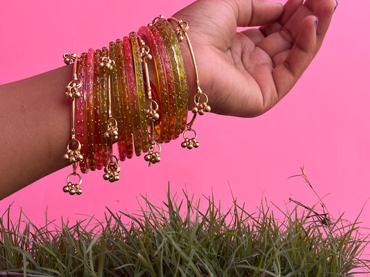 Kashmiri bangals multicolour 12 pieces bangals and 4 pics ghungroo bangles. size 2.6,2.4,2.8