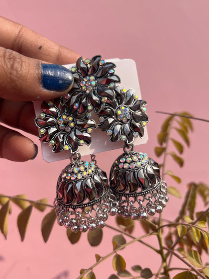black silver jhumka earrings Tika