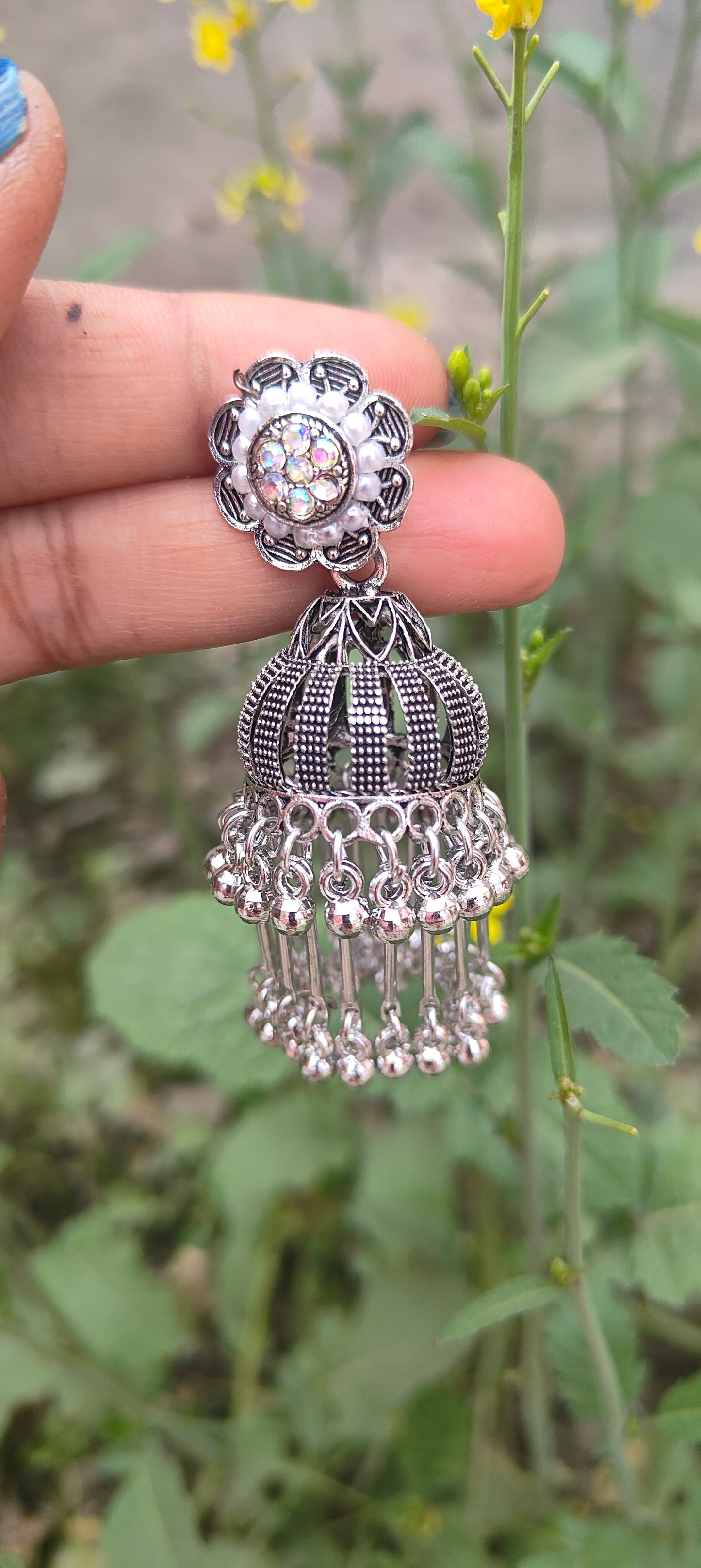 Silver long earrings