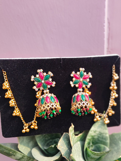 Multicolour jhumkas with lear