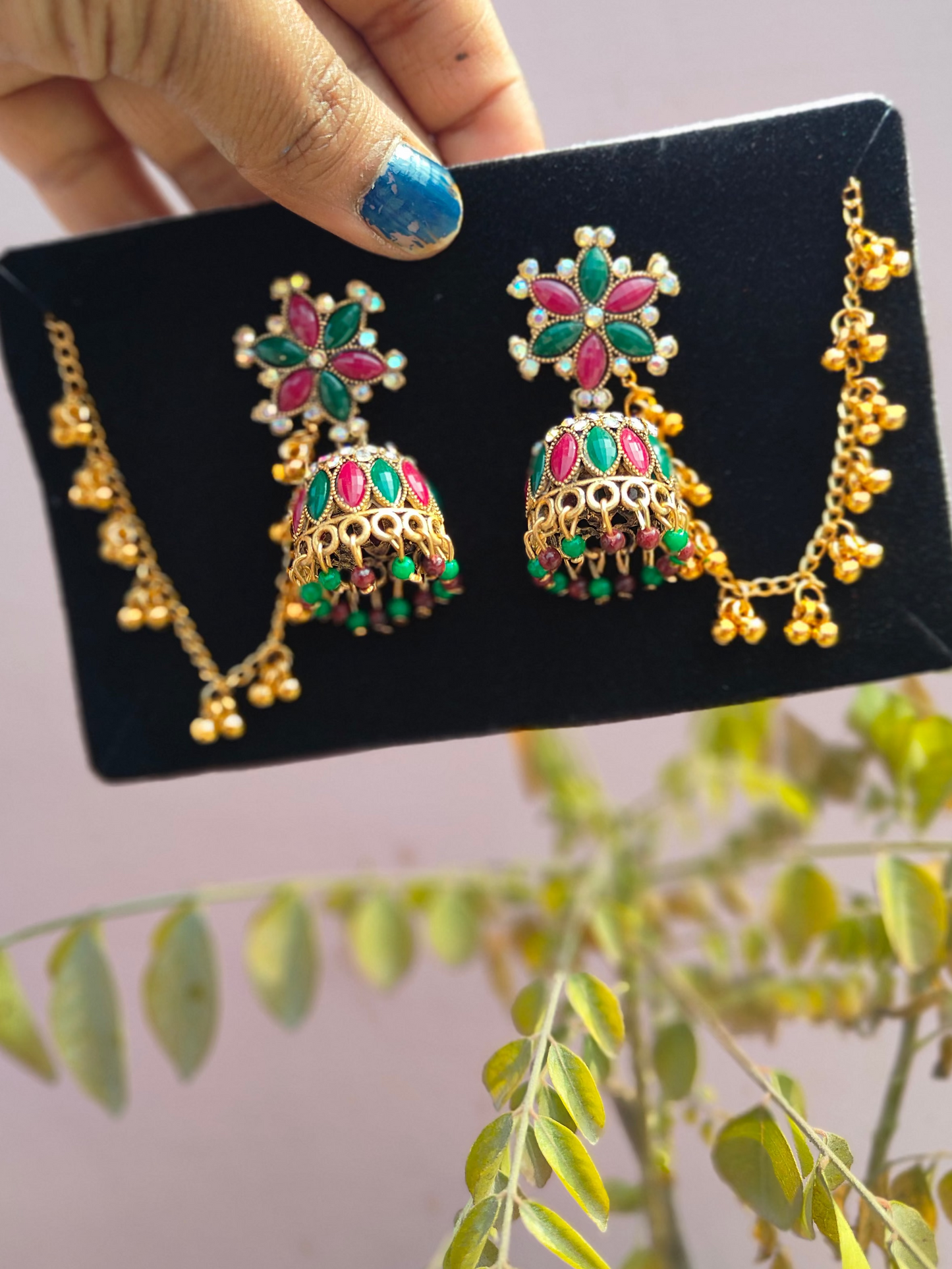Multicolour jhumkas with lear
