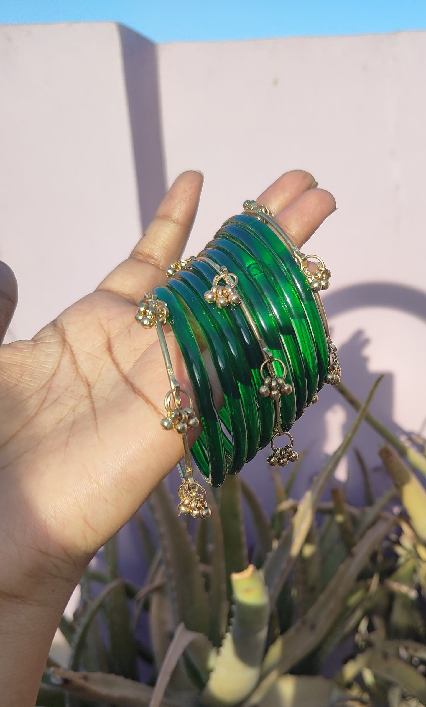 Green Jelly bangles with ghungroo bangles
