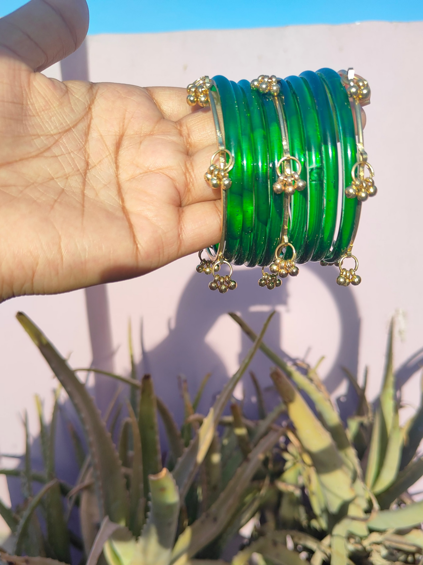 Green Jelly bangles with ghungroo bangles