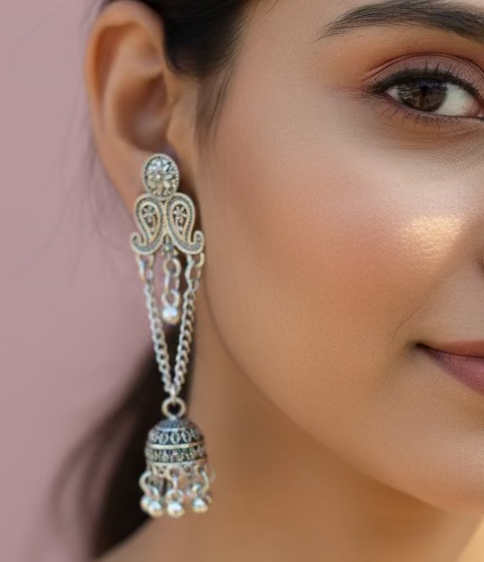 Silver ghungroo Lear jhumka