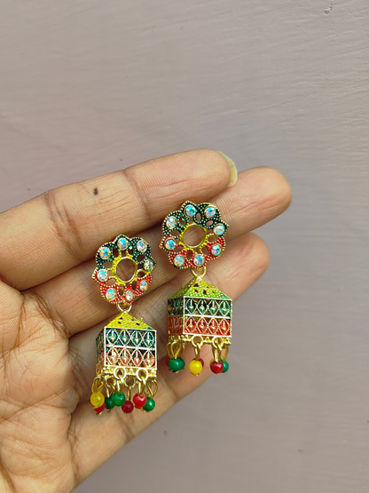 Multicolour earring jhumkas